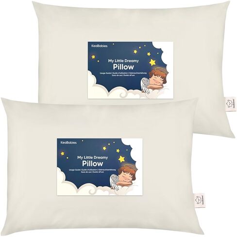 وسادة أطفال من KeaBabies مكونة من قطعتين من عمر عامين إلى 5-13 × 18 وسادة أطفال من القطن العضوي الناعم للنوم والسفر والمدرسة والرعاية النهارية والقيلولة وسرير الأطفال الصغار، يمكن غسلها في الغسالة، بدون كيس وسادة (أبيض ناعم) in Kuwait