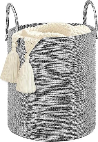 Large 60L Laundry Basket Hamper, Woven Cotton Rope Basket with Handles, Blanket Basket for Living Room, Baby Nursery, Bedroom & Bathroom, 15"D x 20"H Decorative Clothes Hamper, White/Brown in Saudi Arabia