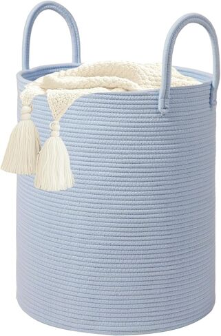 Large 60L Laundry Basket Hamper, Woven Cotton Rope Basket with Handles, Blanket Basket for Living Room, Baby Nursery, Bedroom & Bathroom, 15"D x 20"H Decorative Clothes Hamper, White/Brown in Saudi Arabia