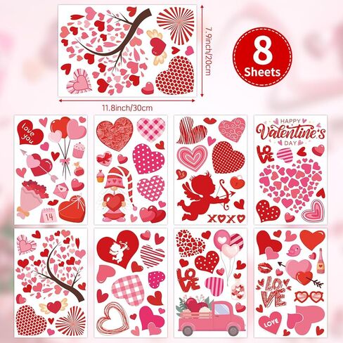 ملصقات نافذة لعيد الحب، 8 ورقات لاصقة لنافذة عيد الحب السعيد على الوجهين، ملصقات على شكل قلب للمنزل والفصول الدراسية وحفلات الذكرى السنوية للزفاف in Kuwait