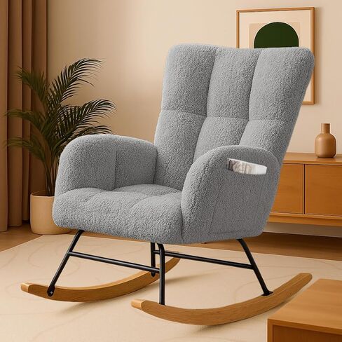 COMHOMA Nursery Rocking Chair with Ottoman,Teddy Glider Rocking Chair,Accent Chair with High Backrest Reading Chair for Adult,Nursery,Bedroom,Living Room,Offices(Beige with Ottoman) in Saudi Arabia