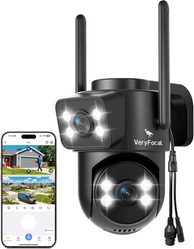 كاميرا مزدوجة العدسات، نظام كاميرا أمان لاسلكي للمنزل بدقة 4 ميجابكسل QHD 360 درجة PTZ، اتصال WiFi 6 5G/ 2.4 جيجا هرتز، طاقة إضافية، سجل مستمر 24/7 (كاميرا إضافية إلى NVR، تعمل أيضًا بشكل مستقل) in Kuwait