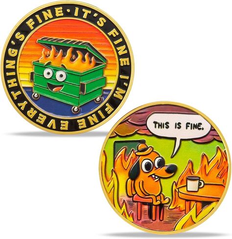 عملة BHealthLife Dumpster Fire Challenge - عملة تحدي الكلاب "This is Fine" - هدايا تقدير الموظفين الفكاهية، ملحقات مكتب المكتب، هدايا مضحكة لزملاء العمل (فضية) in Saudi Arabia