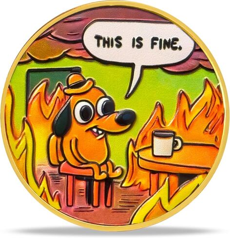عملة BHealthLife Dumpster Fire Challenge - عملة تحدي الكلاب "This is Fine" - هدايا تقدير الموظفين الفكاهية، ملحقات مكتب المكتب، هدايا مضحكة لزملاء العمل (فضية) in Saudi Arabia