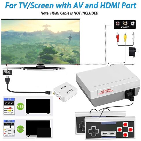 Hqeeun 620 Retro Game Console, 8-Bit Classic Video Gaming Consoles Built-in with 620 Games and 2 Controllers for Christmas Birthday Gifts- HDMI and AV Output in Kuwait