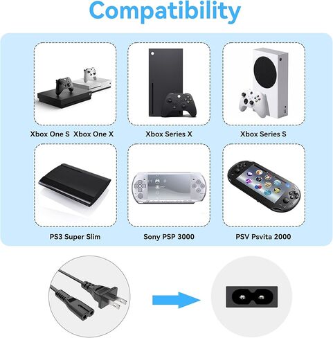 سلك طاقة تيار متردد لأجهزة Xbox One S/X، Xbox Series X/S، وحدة تحكم الألعاب، Sony PS2 PS3 PS4 (Slim Edition)، PSP، PSV Sony PSP 1000 2000 3000، PSV 1000 2000 كابل إمداد الطاقة in Saudi Arabia