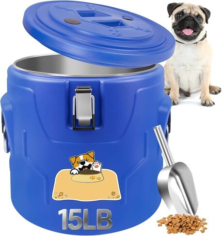 20lb Dog Food Storage Container, Stainless Steel Airtight Pet Food Storage Container and Durable Plastic Food Container, Large Metal Cat Food Container with Lid and Scoop to Keep Fresh in Kuwait