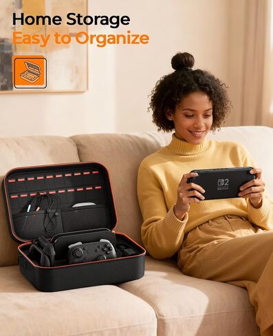 حقيبة حمل COOWPS Switch 2 2025، مع 4 قطع مقابض إبهام، 20 فتحة لبطاقة الألعاب، حقيبة تخزين صلبة للسفر حماية كاملة الكل في واحد لملحقات وحدة تحكم Nintendo Switch 2 Pro in Kuwait