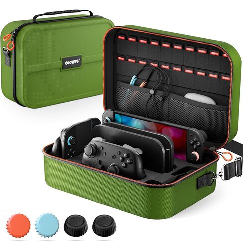 حقيبة حمل COOWPS Switch 2 2025، مع 4 قطع مقابض إبهام، 20 فتحة لبطاقة الألعاب، حقيبة تخزين صلبة للسفر حماية كاملة الكل في واحد لملحقات وحدة تحكم Nintendo Switch 2 Pro in Kuwait