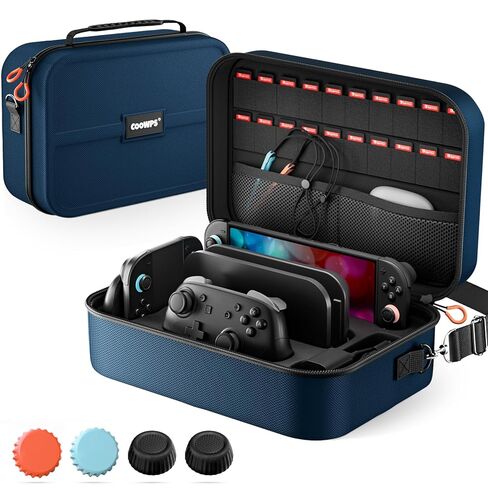 حقيبة حمل COOWPS Switch 2 2025، مع 4 قطع مقابض إبهام، 20 فتحة لبطاقة الألعاب، حقيبة تخزين صلبة للسفر حماية كاملة الكل في واحد لملحقات وحدة تحكم Nintendo Switch 2 Pro in Kuwait
