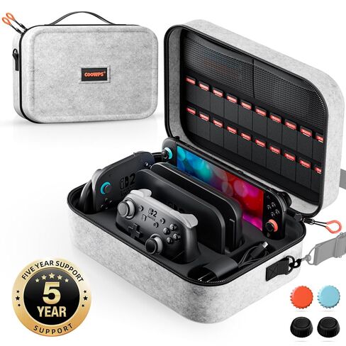 حقيبة حمل COOWPS Switch 2 2025، مع 4 قطع مقابض إبهام، 20 فتحة لبطاقة الألعاب، حقيبة تخزين صلبة للسفر حماية كاملة الكل في واحد لملحقات وحدة تحكم Nintendo Switch 2 Pro in Kuwait