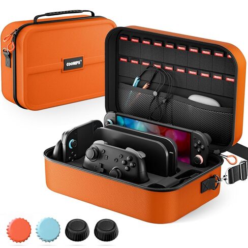 حقيبة حمل COOWPS Switch 2 2025، مع 4 قطع مقابض إبهام، 20 فتحة لبطاقة الألعاب، حقيبة تخزين صلبة للسفر حماية كاملة الكل في واحد لملحقات وحدة تحكم Nintendo Switch 2 Pro in Kuwait