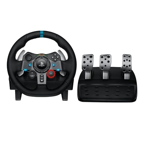 عجلة سباق Logitech G29 Driving Force ودواسات أرضية، ردود فعل حقيقية للقوة، غطاء عجلة قيادة جلدي لأجهزة PS5، PS4، PC، Mac - أسود (متجدد) in Kuwait
