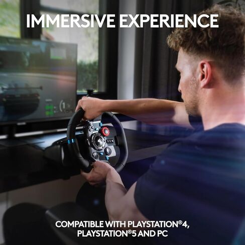 عجلة سباق Logitech G29 Driving Force ودواسات أرضية، ردود فعل حقيقية للقوة، غطاء عجلة قيادة جلدي لأجهزة PS5، PS4، PC، Mac - أسود (متجدد) in Kuwait