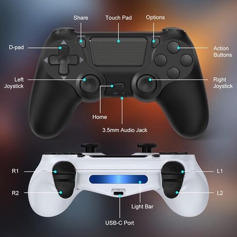 وحدة التحكم اللاسلكية Wuthur 2 Pack المتوافقة مع PS4 / Pro/Slim (أسود وأبيض) in Saudi Arabia