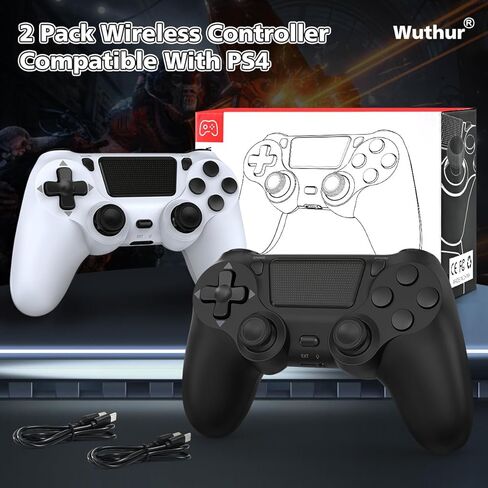 وحدة التحكم اللاسلكية Wuthur 2 Pack المتوافقة مع PS4 / Pro/Slim (أسود وأبيض) in Saudi Arabia