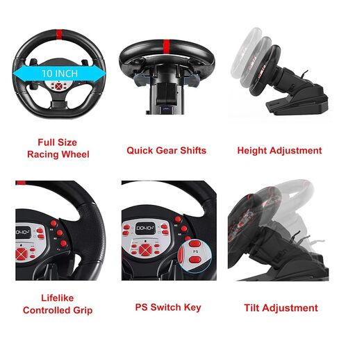 DOYO PS4 Steering Wheel and pedals and shifter, volante para PC, 180°gaming racing wheels Dual-Motor Feedback Driving Force for PS3/PS4/PC/Nintendo Switch/Android in Kuwait
