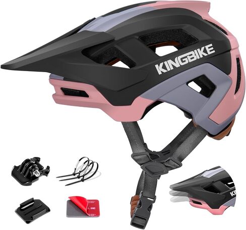 خوذة دراجة جبلية احترافية من KINGBIKE مع قناع قابل للتعديل من 3 مستويات وحامل كاميرا عمل، خوذة دراجة MTB للبالغين والرجال والنساء، معتمدة من NTA-8776 لسلامة الدراجة الإلكترونية in Kuwait