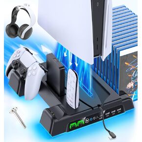 PS5/Slim/Pro Stand and Cooling Station with LED Controller Charging Station for PlayStation 5 Console, Controller Charger, Cooling Stand, PS5/Slim/Pro Skin Accessories Kit with 3 Level Cooler Fan in Saudi Arabia