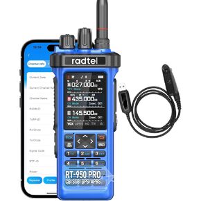Radtel RT-950 PRO Ham Radio GPS/APRS, 10W Walkie Talkie Long Range Handheld Two Way Radio, SW/MW/LW RX, Bluetooth APP Programming, NOAA, Spectrum Analyzer,Blue(with Programming Cable) in Saudi Arabia