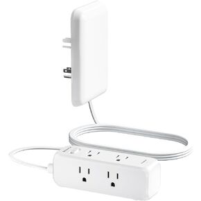 Flat Extension Cord with Outlet Cover, Flat Plug Power Strip with 6 Outlets and 3 USB Ports, 2000 Joules Surge Protector, 5 FT Cord Hidden Outlet Extender for Tight Spaces, White in Kuwait