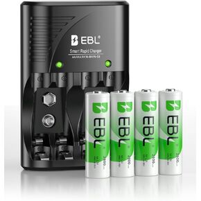 شاحن بطارية EBL 4-Bay لبطاريات AA وAAA القابلة لإعادة الشحن مع بطاريات AA NiMh القابلة لإعادة الشحن، 4 قطع، شاحن بطارية مع قابس حائط قابل للطي in Saudi Arabia