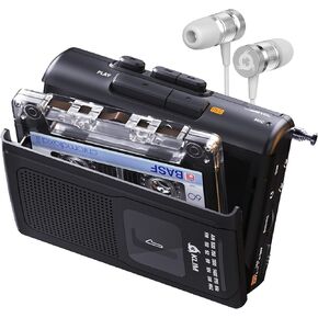 مشغل أشرطة كاسيت KLIM K8 محمول مع سماعات فيوجن - مسجل كاسيت - إصدار جديد - AM/FM - ميكروفون ومكبر صوت مدمج - مقبس سماعة الرأس وسماعات الأذن - أسود in Kuwait