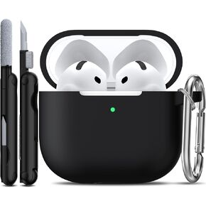 R-fun for AirPods 4 Case with Cleaner Kit,Full Protective Soft Skin Silicone Cover with Keychain for AirPods 4 Gen Case for Men Women,Compatible with Apple AirPods 4th Genaration case 2024,Black in Kuwait