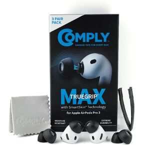 Comply TrueGrip MAX Premium Memory Foam Replacement Ear Tips | For Apple AirPods Pro Gen 3, Long Lasting Comfort, Superior Noise Isolation, Black S/M/L (3 Pairs) in Saudi Arabia