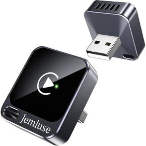 محول Jemluse CarPlay اللاسلكي لأجهزة Apple - حجم صغير، اتصال ثابت سريع تحويل سلكي إلى دونجل تشغيل السيارة اللاسلكي لهاتف iPhone iOS 10+، التوصيل والتشغيل للسيارات من 2016+ مع USB-C (أسود) in Kuwait