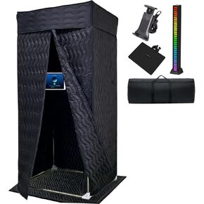 Portable Vocal Booth, Soundproof Recording Booth for Home Studio & Podcast, Recording Studio Equipment with Phone & Tablet Holder, Mixer Stand, Floor Mat & LED Lights in Saudi Arabia