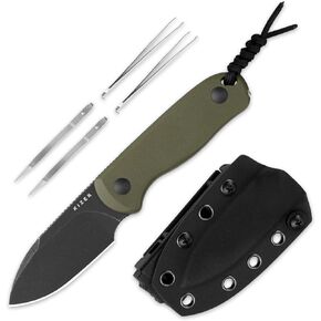 سكين Kizer Drop Bear ذو نصل ثابت، 2.57 بوصة سكين تخييم أسود Stonewash D2 Blade EDC مع مقبض G10 أخضر زيتوني وأداة مخفية، سكاكين بقاء صيد تانغ كاملة مع غمد كيديكس قابل للتعديل، 1094M1 in Kuwait