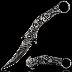 Pocket Knife for Men, Cool Folding Knife With 3D Blue Dragon Relief, Great Gift Edc Knife For Men Outdoor Survival Camping Hiking in Kuwait