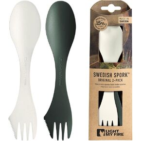 Light My Fire Spork Original 2-pack 3-in-1 Camping Spoon Fork Knife Combo قابلة لإعادة الاستخدام أدوات السفر والتخييم غداء سبورك في الهواء الطلق حقائب الظهر المشي لمسافات طويلة أواني نزهة خالية من BPA، برتقالي/أسود in Kuwait