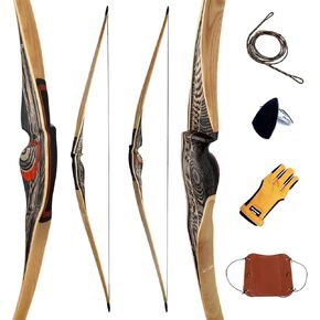 Deerseeker Archery 64 "Reflex Deflex Hybrid قطعة واحدة القوس الطويل التقليدي مع الخيزران الرقائقي وأطراف الألياف الزجاجية الشفافة اليد اليمنى / اليد اليسرى للبالغين 25-60 رطل in Kuwait