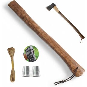 Hand-Forged Carbonized Axe Handle - 15/24 Inch Replacement Handle Wood & Steel Wedges to Revive Your Old Axe Includes Hemp & Leather Cords (14.57inch(37cm)) in Saudi Arabia