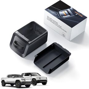 درج مكبر صوت للتخييم قابل للقفل لـ 2022-2026 Rivian R1T R1S منظم وحدة التحكم السفلية - متين 2.5 مم ABS و3 مم عالي الجودة من السيليكون السائل ومقبض - يفتح على شاشة السيارة in Kuwait