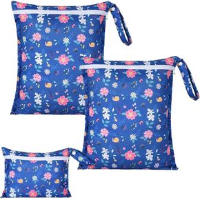 OTraki 3 عبوات من الحقائب الرطبة والجافة المقاومة للماء مع سحاب ومقبض حقيبة ملابس مبللة قابلة لإعادة الاستخدام، أكياس حفاضات أطفال مبللة للسباحة والسفر على الشاطئ وحمام السباحة وصالة الألعاب الرياضية، لا تجف، تذوب 140-176 درجة فهرنهايت (نمط الزهرة) in Kuwait