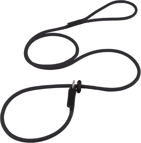 مقود الكلب الرصاص القابل للانزلاق -حبل تدريب قوي على النايلون مع سدادة قابلة للتعديل بنابض -5/16 "× 4/5/6ft -لا تسحب المقود الثقيل للكلاب الكبيرة المتوسطة (أسود ، 4 أقدام) in Kuwait