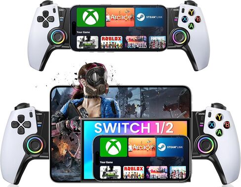 Phone Controller for iPhone/Android/Switch 1/2/OLED/iPad Mini With Hall Joystick, Wireless LED Mobile Gaming Controller for iOS Support PS Remote Play, Xbox Cloud,Steam Link,GeForce Now, Arcade,Roblox in Kuwait