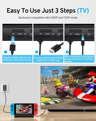 محطة إرساء التلفزيون للتبديل والتبديل OLED، محطة إرساء مع منفذ HDMI 4K 1080P ومنفذ USB 3.0، بديل لمنصة التبديل الرسمية (أسود) in Kuwait