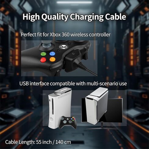 OSTENT 2 in 1 Charger Cable + Rechargeable Battery Pack for Xbox 360 Wireless Controller Color Black in Saudi Arabia