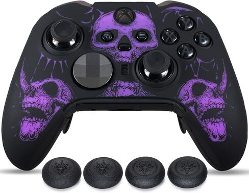 Laser Carving Silicone Skin for Xbox Elite Series 2 Controller x 1(Skulls Purple) with Exclusive Thumb Grips x 4 in Saudi Arabia