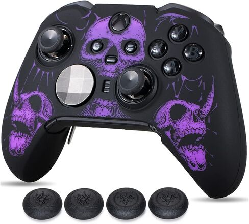 Laser Carving Silicone Skin for Xbox Elite Series 2 Controller x 1(Skulls Purple) with Exclusive Thumb Grips x 4 in Saudi Arabia