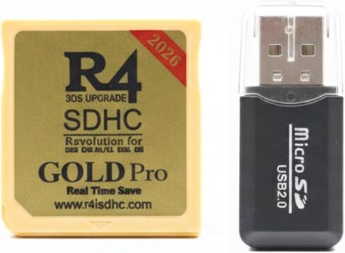 خرطوشة R4 SDHC Gold pro 2026 ثنائية النواة متوافقة مع 2DS/3DS/LL/XL NDSL NDSI الجديدة، تتضمن محول بطاقة، بدون قنبلة زمنية، التوصيل والتشغيل المحمل مسبقًا in Kuwait