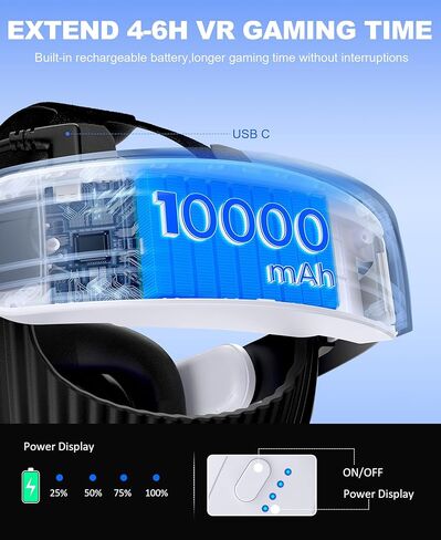 حزام رأس مريح مطور متوافق مع حزام الرأس Meta Quest 3S/Quest 2/Quest 3، حزام النخبة قابل للتعديل بطارية قابلة لإعادة الشحن 10000 مللي أمبير في الساعة متوافقة مع Meta Quest 3S/3/2 in Kuwait