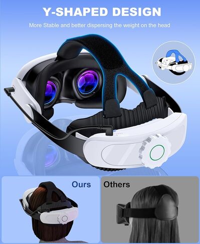 حزام رأس مريح مطور متوافق مع حزام الرأس Meta Quest 3S/Quest 2/Quest 3، حزام النخبة قابل للتعديل بطارية قابلة لإعادة الشحن 10000 مللي أمبير في الساعة متوافقة مع Meta Quest 3S/3/2 in Kuwait