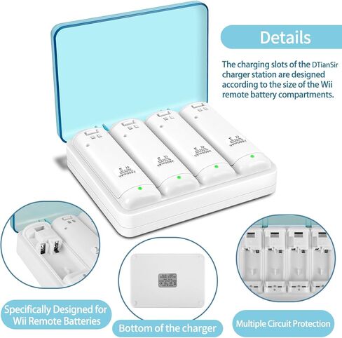 شاحن بطارية Wii Remote، محطة شحن 4 في 1 مع 4 بطاريات قابلة لإعادة الشحن بقدرة 2800 مللي أمبير في الساعة، كابل USB لجهاز التحكم عن بعد Wii/Wii U (أبيض) in Kuwait
