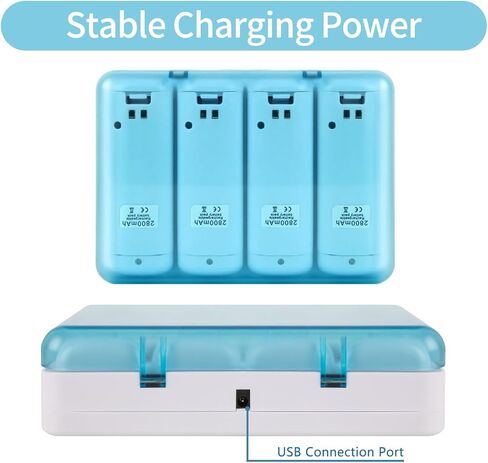 شاحن بطارية Wii Remote، محطة شحن 4 في 1 مع 4 بطاريات قابلة لإعادة الشحن بقدرة 2800 مللي أمبير في الساعة، كابل USB لجهاز التحكم عن بعد Wii/Wii U (أبيض) in Kuwait