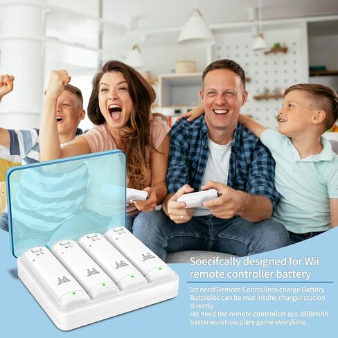 شاحن بطارية Wii Remote، محطة شحن 4 في 1 مع 4 بطاريات قابلة لإعادة الشحن بقدرة 2800 مللي أمبير في الساعة، كابل USB لجهاز التحكم عن بعد Wii/Wii U (أبيض) in Kuwait